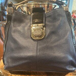 Brighton Fashionista City Block Dovima Blue Pebbled Leather Handbag
